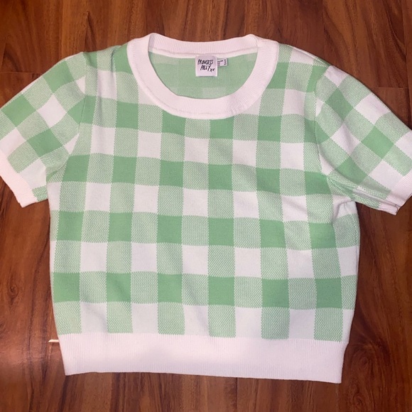 Princess Polly Green Checkered Sweater Top - Picture 4 of 6